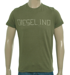 Green T-Shirt with Beige Printed Logo