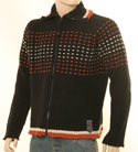 Diesel Mens Diesel Black with Cream & Brown Stitching Full Zip High Neck Wool Sweater