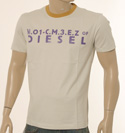 Diesel Off White Cotton T-Shirt with Large Purple Logo