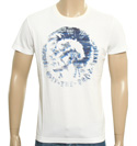 White T-Shirt with Blue Printed Design