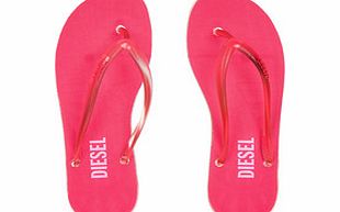 Diesel Womens transparent pink flip-flops