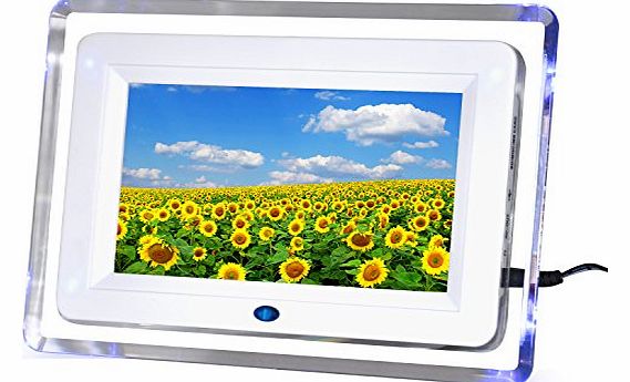  7`` White Digital Photo Frame with Blue Neon Lighting + 2GB SD Memory Card and Remote Control