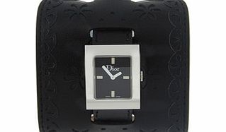 Dior Black floral leather cuff watch