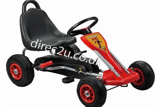 direc2u Kids pedal go-kart, hand brake, rubber tyres in Red