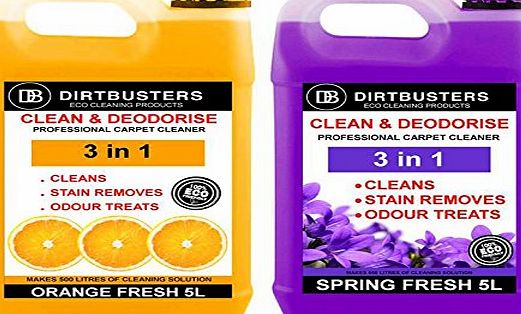 Dirtbusters Clean amp; deodorise orange Concentrate 1 X 5 Litres and spring fresh 1 x 5L Professional Carpet amp; Upholstery extraction shampoo solution cleaner With orange Fresh Odour Neutraliser r