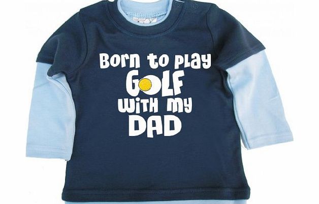 - Born to play Golf with my Dad - Baby Clothing, Layered Skater Top, Dusty & Pale Blue, 6/12 months