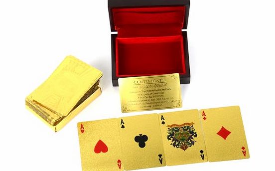 discoball Generic 24K Karat Gold Foil Plated Poker Playing Card with Wood Box and Cer