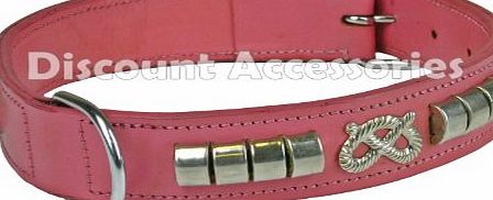 Discount Pet Accessories STAFFORDSHIRE BULL TERRIER PINK LEATHER DOG COLLAR CHROME (20`` (50cm))