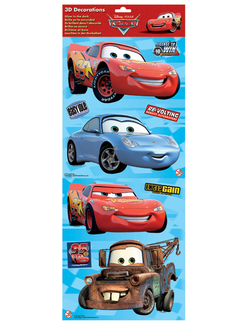 Disney Cars 3D Glow In The Dark Wall Stickers 9 pieces