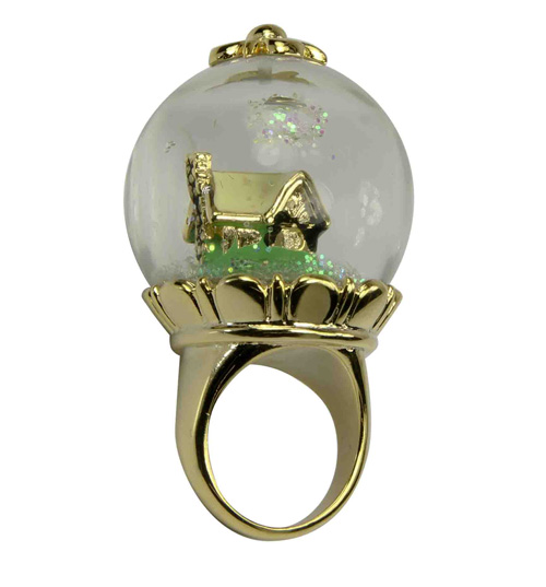 14k Gold Plated Snow White Snow Globe Ring from