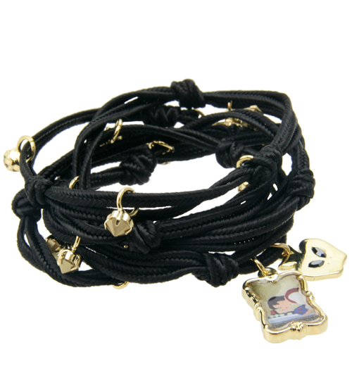 Black Snow White Silk Cameo Wrap Bracelet from