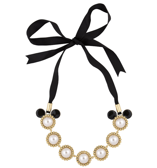 Gold Plated and Black Ribbon Ivory Pearl Minnie