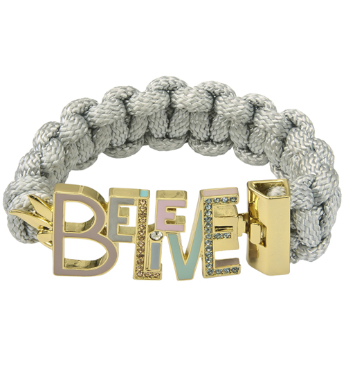 Gold Plated And Braided Believe Enamel Bracelet