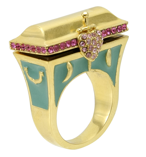 Disney Couture Gold Plated Opening Treasure Chest White Ring