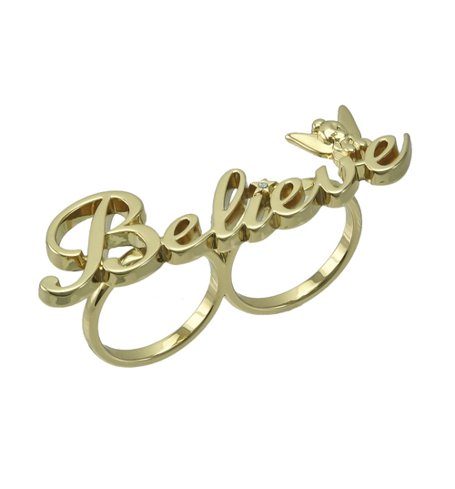 Gold Plated Tinkerbell Believe Double Ring from