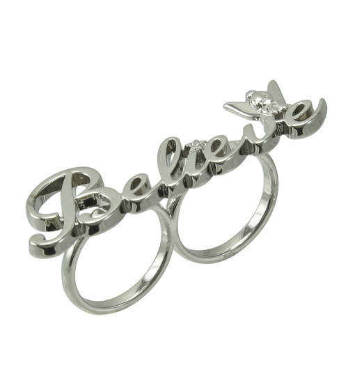 Silver Plated Tinkerbell Believe Double Ring