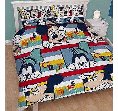  MICKEY MOUSE GOOFY PLAY STRIPE DOUBLE DUVET SET QUILT COVER BED 336561