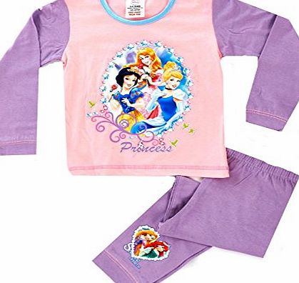 Kids Girls Official Disney Princess Long Pyjamas Pjs Set 2 Piece Cuffed Bottom Trousers Size 3-4 Years