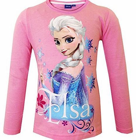 Official Disney Frozen Girls Tops Sisters Anna Elsa Long Sleeve T Shirt Kids Top Grey/Pink/Purple (5-6 (up to 114cm), Design 4)