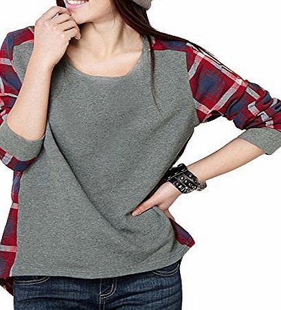 DJT Ladies Cosy Tee Women Plaid Checked Long Sleeve Slim Tunic Shirt Top Blouse T-shirt Size L 12 14