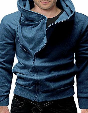 DJT Mens Fashion Long Sleeve Zipper Up Slim Fitted Sweatshirt Hoodie Jacket Coat Blue Size L