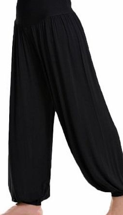 DJT Women Harem Style Ruched Slouchy Full Length Soft Casual Hippie/Jumpsuit/Yoga/Jogging/Sportswear/Bloomer/Bottom/Pant/Trousers Black