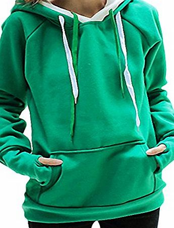 Womens Contrast Hooded New Front Pocket Baseball Tracksuit Jacket Hoodie Ladies Varsity Top Hoody Green Size XL
