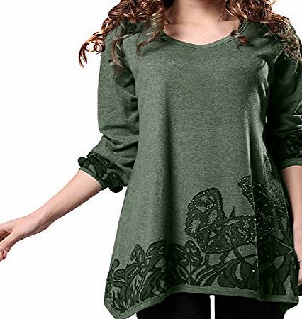 DJT Womens Ladies Fashion Top Regular Green Casual Long Sleeve Blouse Tops Jumper Pullover Shirt