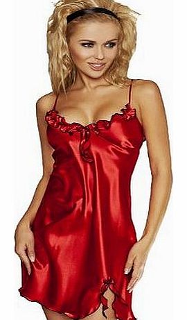 Luxurious Satin Sexy Babydoll Chemise Nightdress Nightgown Lingerie (Medium (10 UK), Red)