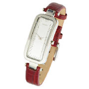DKNY ladies red strap silver oblong watch