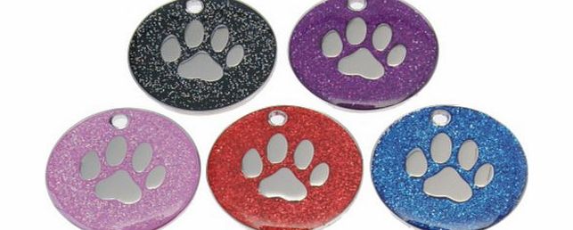 Dogstickers.net Quality Enamel Glitter Dog Tag, Dog Paw Design, Personalised, Engraved Free