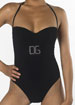 Dolce and Gabbana Beachwear Rhinestone Logo padded swimsuit