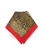 Signature Frame Leopard Printed Silk Square Scarf