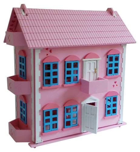 Special Edition Strawberry Interior Pattern Pink Dolls House Complete With Furniture And 4 Dolls