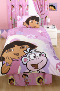 Dora The Explorer `lowers`Duvet Cover and 54in Curtain Set