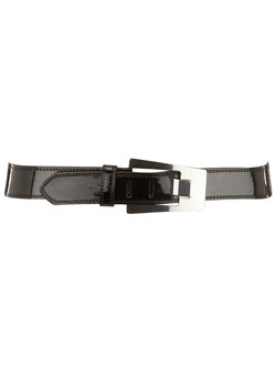 Black buckle patent belt
