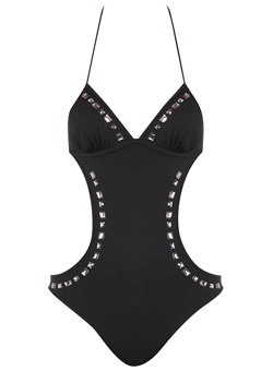 Black jewel cut out swimsuit