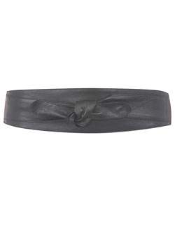 Black leather elastic back sash belt