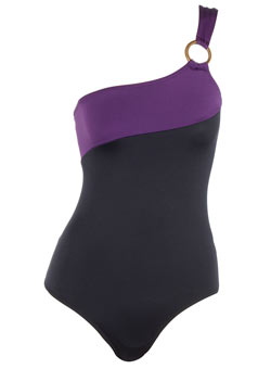 Dorothy Perkins Black/purple one shoulder swimsuit