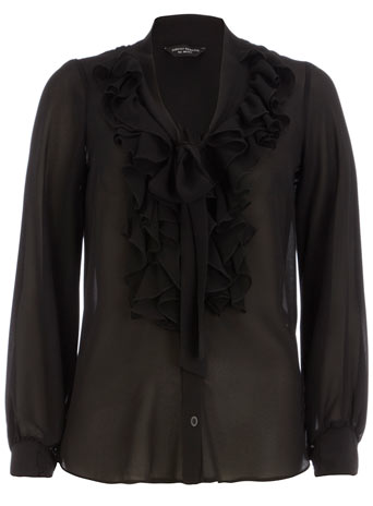 Black ruffle front blouse DP05337501