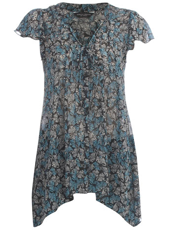 Dorothy Perkins Blue butterfly hankyhem blouse