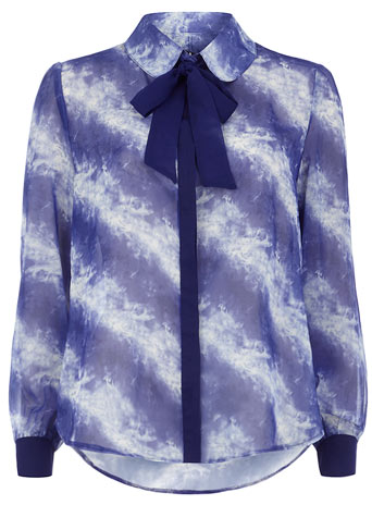 Blue pussybow print blouse DP94000779