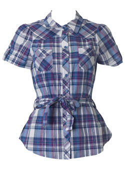 Dorothy Perkins Blue/white check tie shirt
