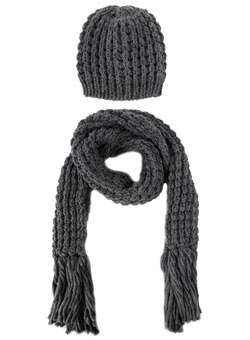 Dorothy Perkins Charcoal hat and scarf set