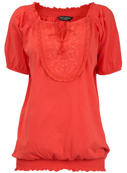 Dorothy Perkins Coral embroidered panel top