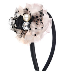 Cream and black chiffon net corsage headband