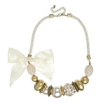 Cream bead and bow necklace