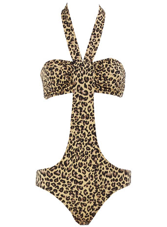 Dorothy Perkins Gold leopard cut-out swimsuit DP06909542