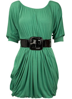 Green batwing belted tunic