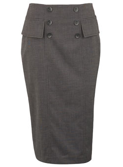Dorothy Perkins Grey button tab pencil skirt
